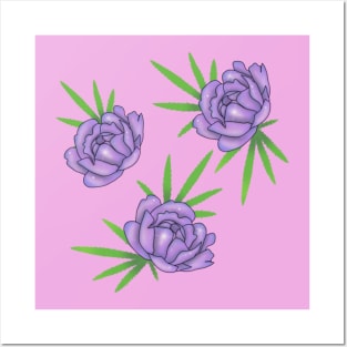 Purple roses with pot leaves Posters and Art